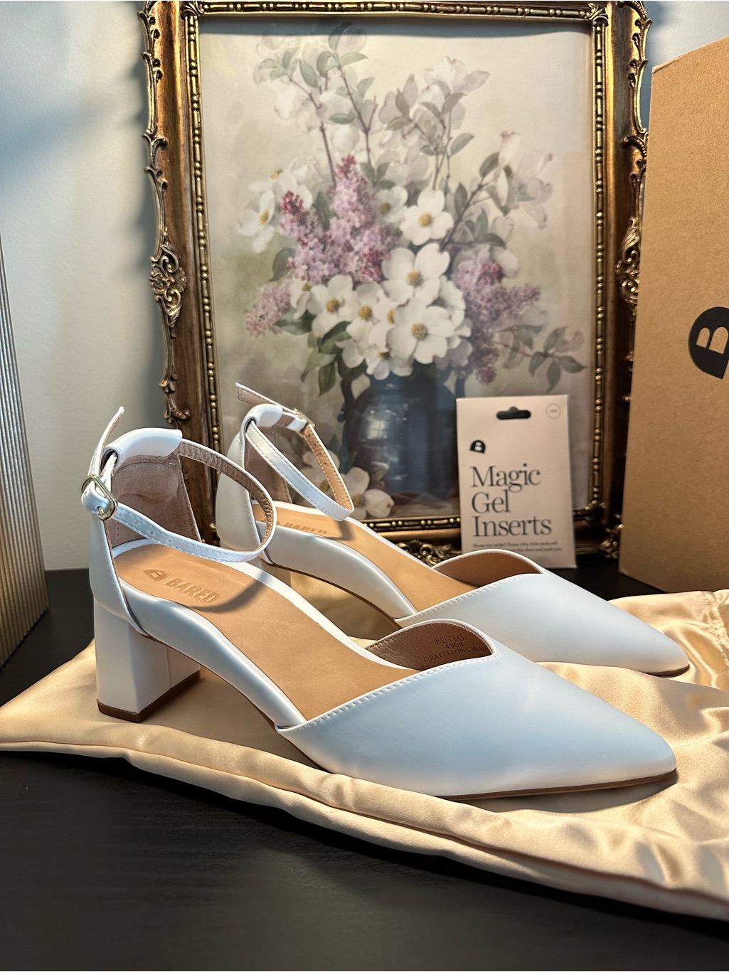 Bared Footwear White Satin Comfortable Block Heel Pointed Toe Ankle Strap Pumps — image 3 of 7
